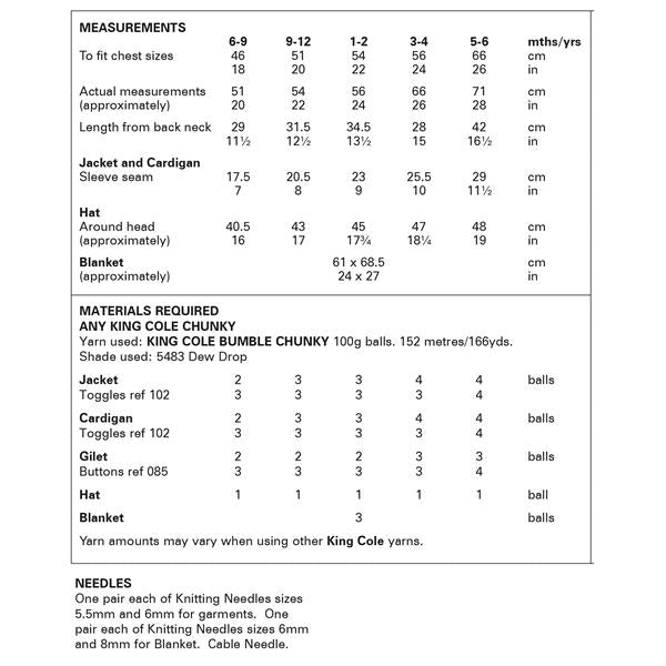 King Cole Pattern 6085 Jacket, Cardigan, Gilet, Hat & Blanket in Bumble Chunky